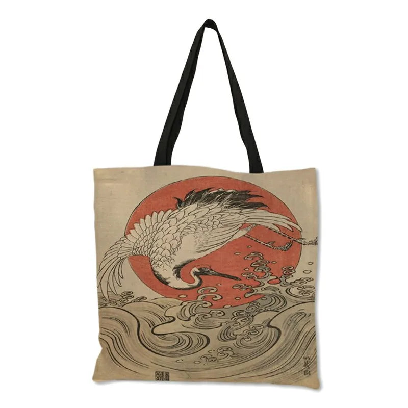 Japanische Ukiyoe-Serie, klassische Einkaufstasche mit Meereswellen-Aufdruck