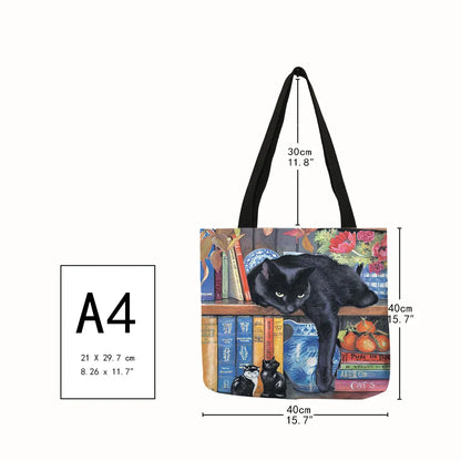 Oil Painting, Cats & Dog Print Tote Shoulder Bags