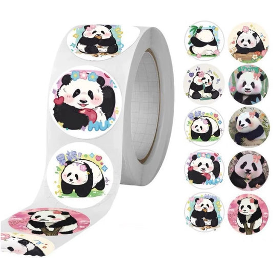 Rollo de pegatinas de etiquetas Panda de 100/300/500 piezas de 2,5 cm