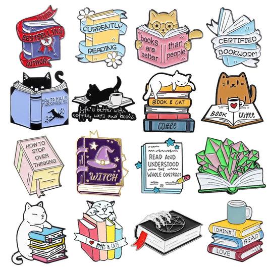 Flowers, Cats, Crystals,Coffee, Books Badges